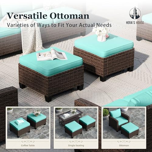 HERA'S HOUSE Patio Furniture Set with 56" Fire Pit Table, 6 Pieces 7 Seats Wicker Sectional Z546196
