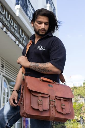 Vintage Leather Messenger Bag for Men with 18 Inch Laptop Compartment I17180