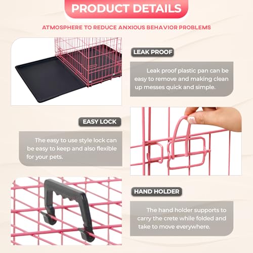 FDW Dog Crate for Large Dogs 48 Inch Folding Metal Wire Cage Double Door N1299