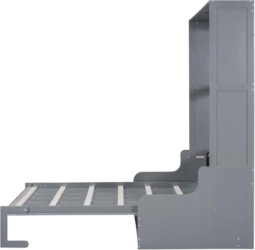 MERITLINE Queen Murphy Bed with Couch and Storage Shelves, White M951