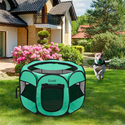 Portable Dog Playpen for Small Dogs Indoor Outdoor, Collapsible with Roof Cover, Green C304366
