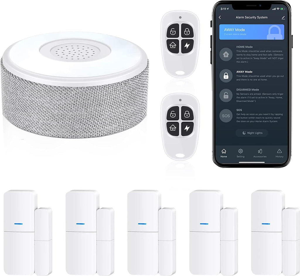 WiFi Door Alarm System, Wireless DIY Smart Home Security System, with Phone APP Alert, 8 Pieces-Kit (Alarm Siren, Door Window Sensor, Remote), Work with Alexa, for House, Apartment, Alpha by tolviviov Pack of 2