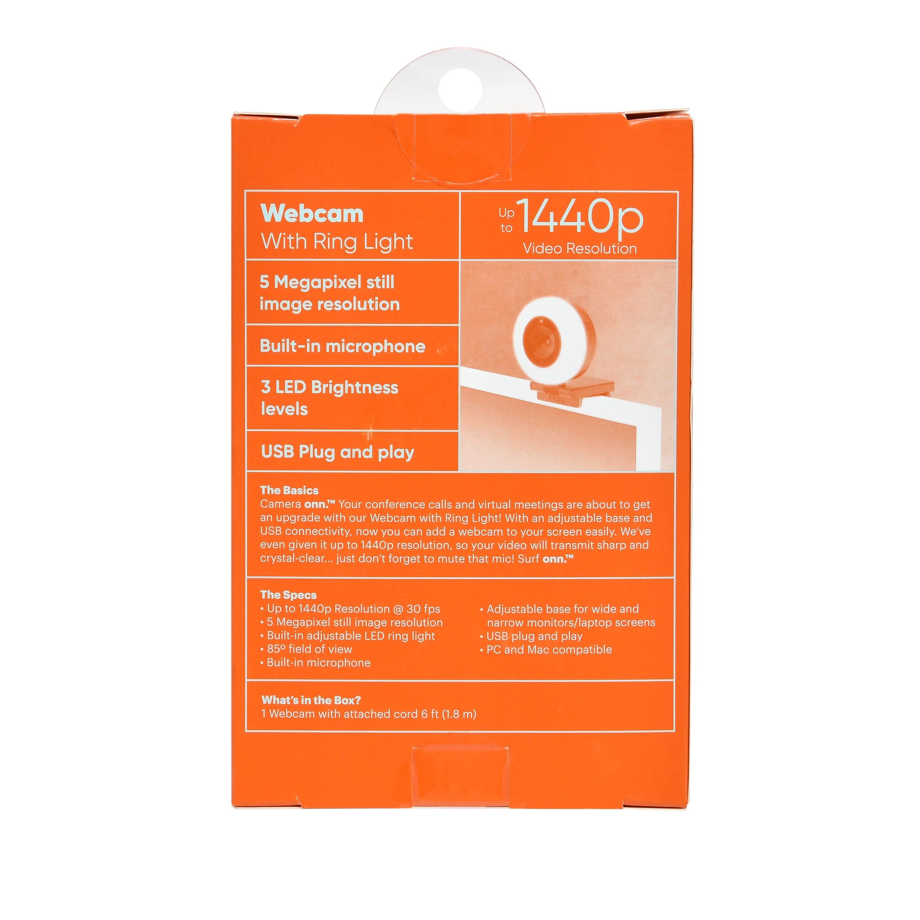 onn. Webcam with Ring Light, Autofocus, Built-in Microphone B37912