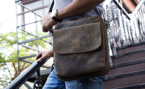 Leather Crossbody Bag Messenger Satchel for Men and Women, Brown P148