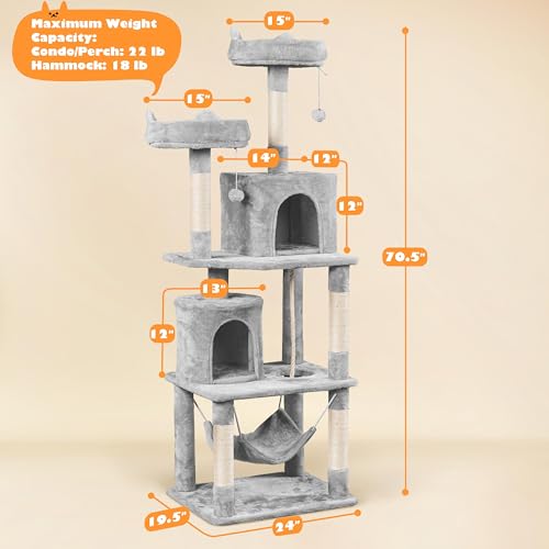 Yaheetech 62.5in Cat Tree with Platform & Hammock, Dark Gray L747397