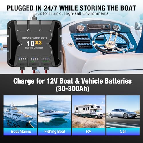 3 Bank Marine Battery Charger 30A 12V Waterproof Onboard G89339
