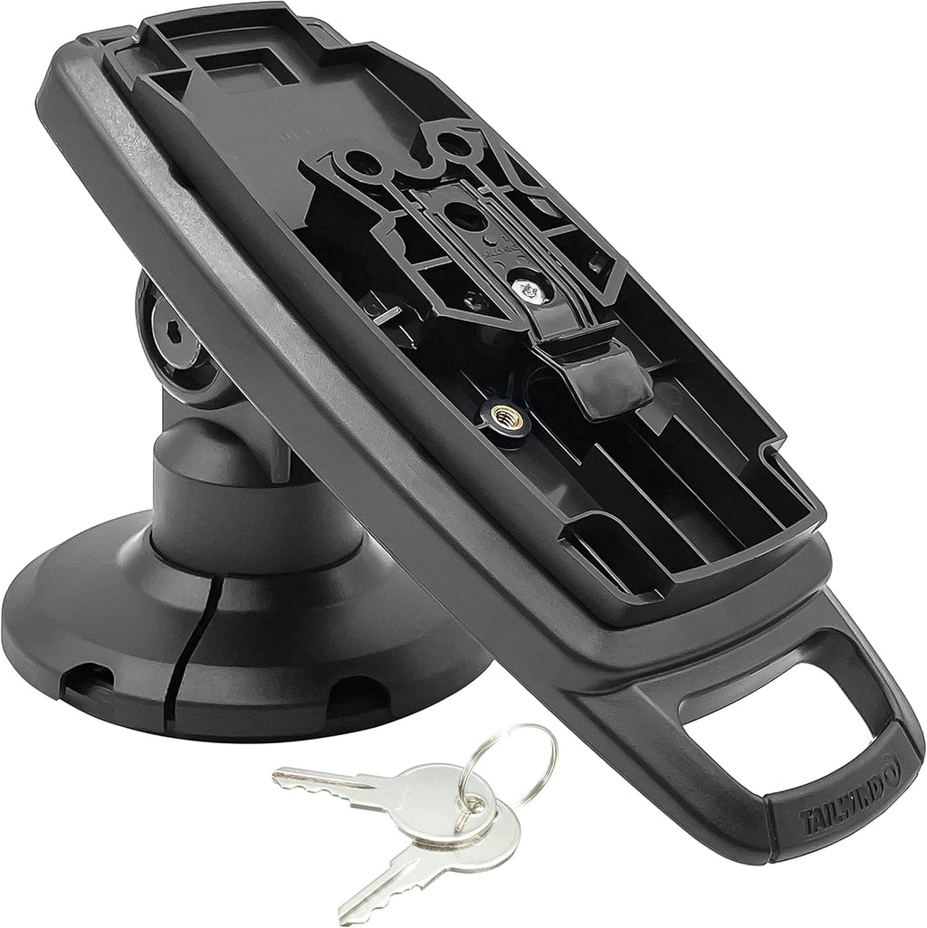 ENS Tailwind Ingenico Lane/3000/7000/8000 3" Latch and Key Lock Compact Pole Mount Terminal Stand, Adhesive Installation, Black