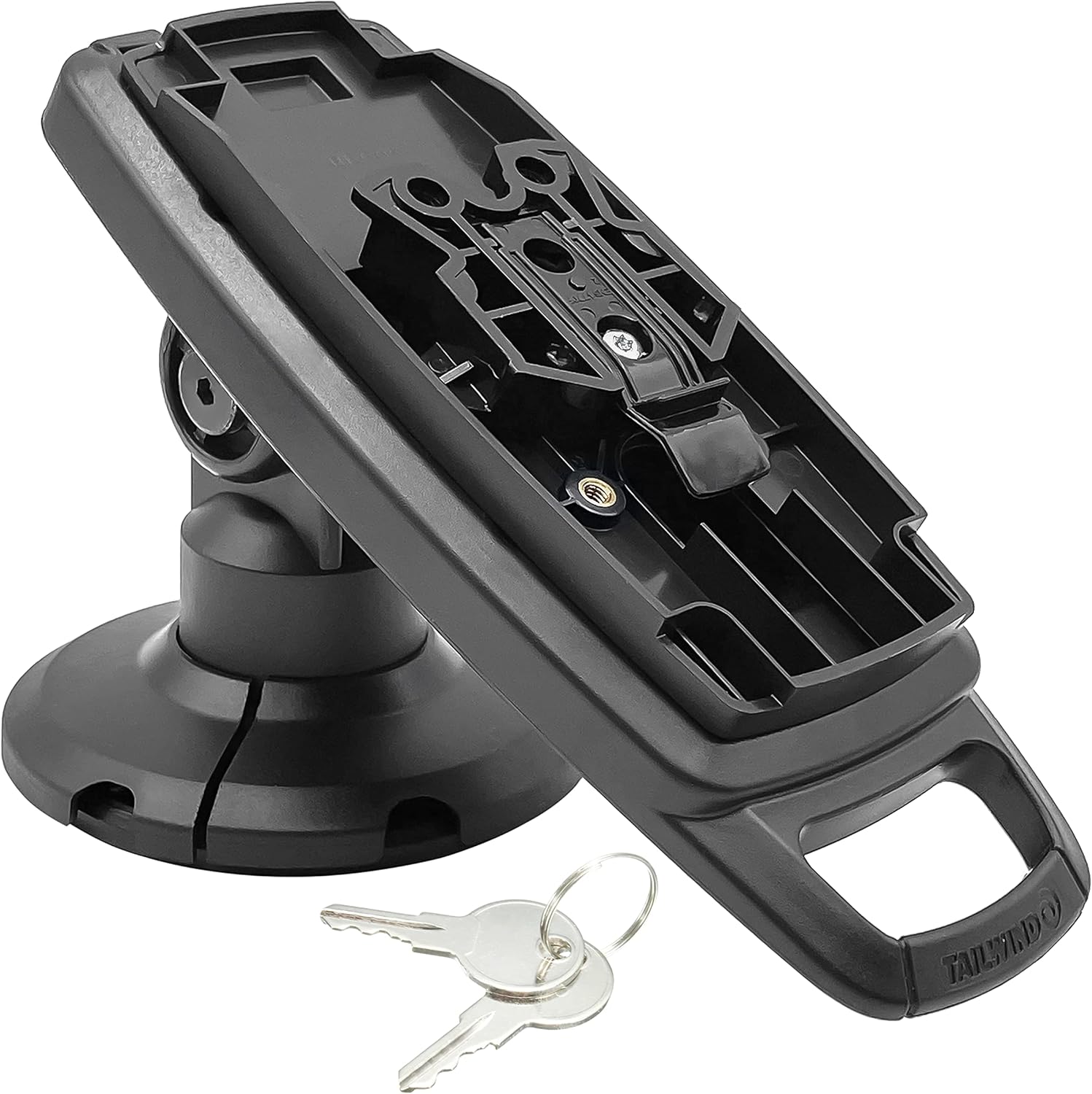 ENS Tailwind Ingenico Lane/3000/7000/8000 3" Latch and Key Lock Compact Pole Mount Terminal Stand, Adhesive Installation, Black
