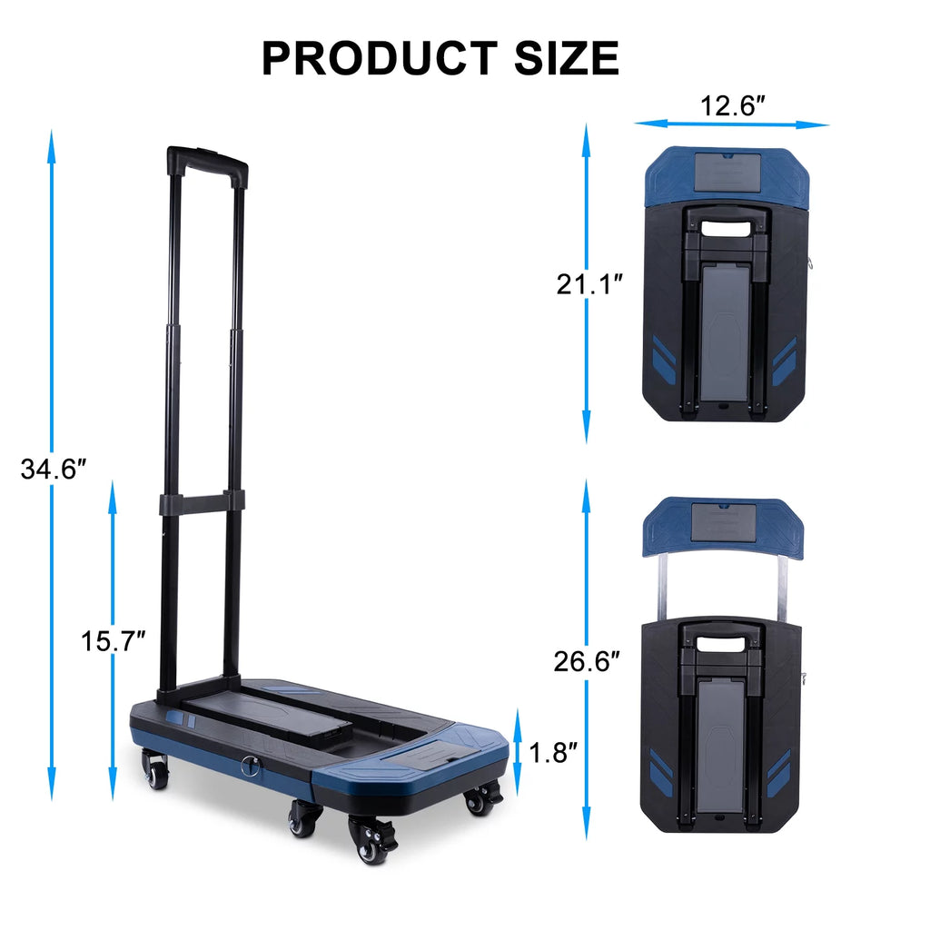 WYRAVIO Folding Hand Truck, 330 lb Heavy Duty Utility Dolly Cart with 6 Wheels V300
