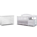 Baby Crib with Changing Table and 6 Drawer Double Dresser Set in White