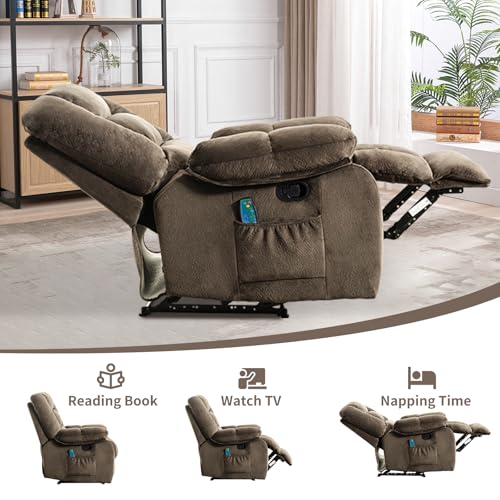 Massage Recliner Chair with Heat, Ergonomic Fabric, Side Pockets (Taupe) S254