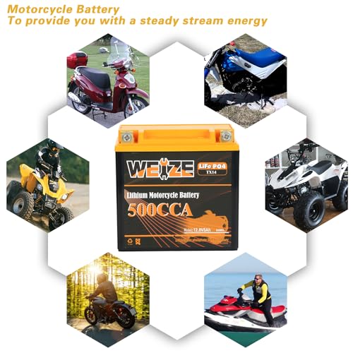 Weize Lithium YTX30L-BS 12V 10AH LiFePO4 Motorcycle Battery with Smart BMS E599001