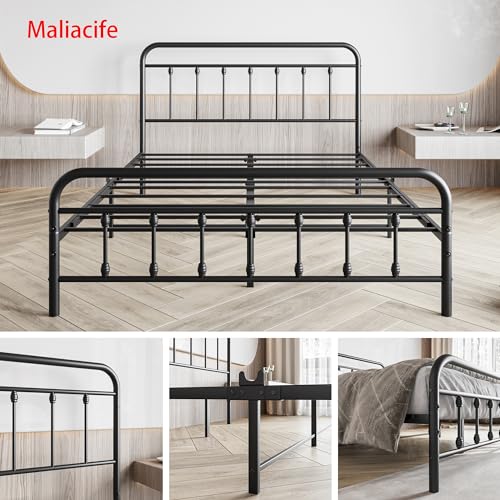 Vintage Full Size Metal Bed Frame with Headboard and Footboard, Black Z946901