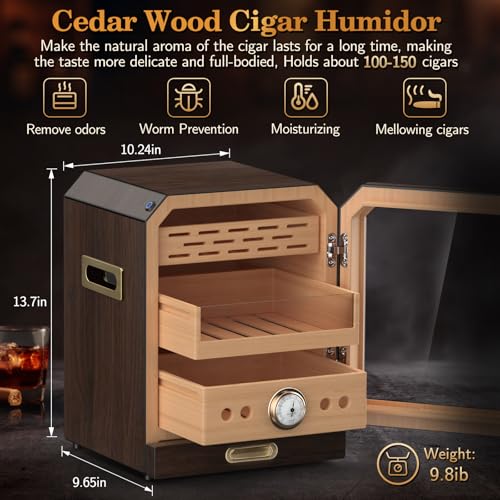 Cigar Humidor Cabinet with Magnetic Door and Humidifiers, Brown D98390