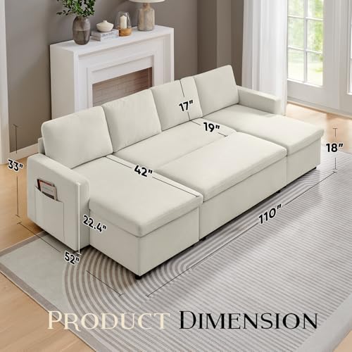 55" 3-in-1 Convertible Sleeper Sofa Bed with Adjustable Backrest, Chenille, Beige R49011