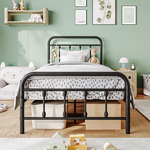 Vintage Full Size Metal Bed Frame with Headboard and Footboard, Black Z946901