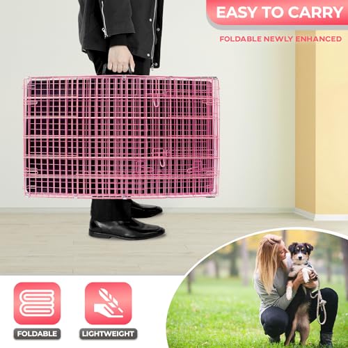 FDW Dog Crate for Large Dogs 48 Inch Folding Metal Wire Cage Double Door N1299