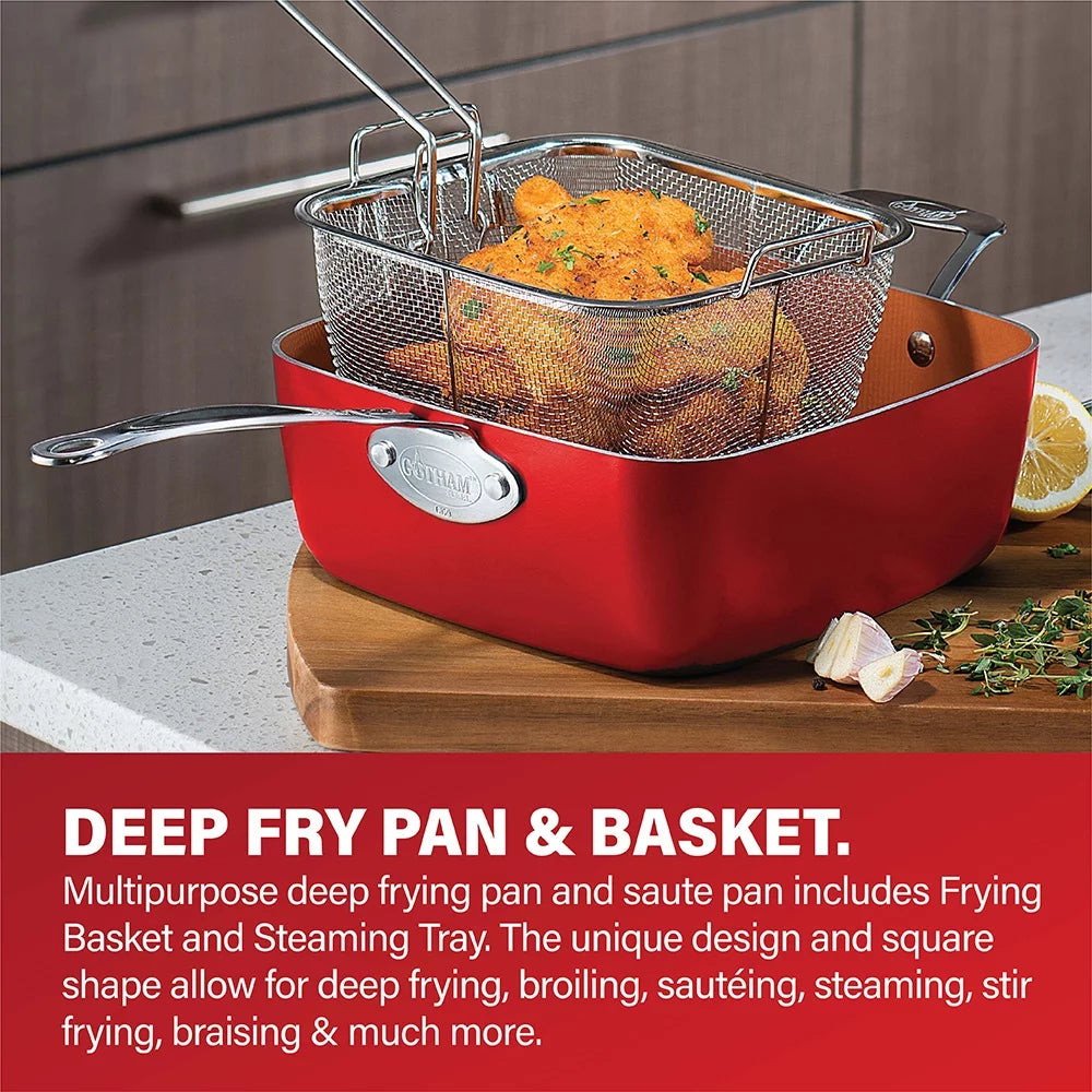 Gotham Steel 32 Pcs Cookware Set with Bakeware and Food Storage, Red B614356