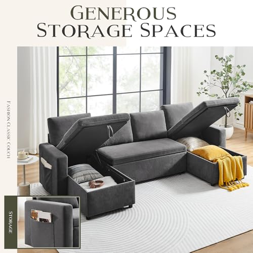 55" 3-in-1 Convertible Sleeper Sofa Bed with Adjustable Backrest, Chenille, Beige R49011