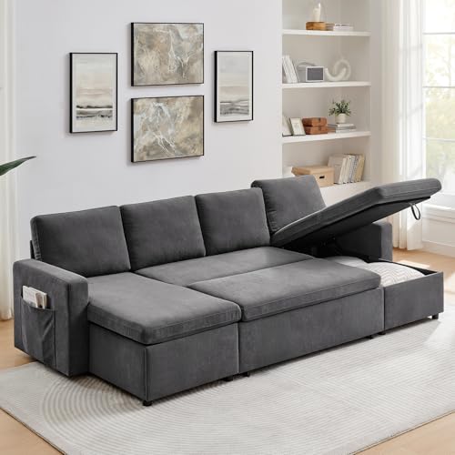 55" 3-in-1 Convertible Sleeper Sofa Bed with Adjustable Backrest, Chenille, Beige R49011