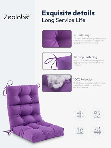 Outdoor High Back Chair Cushion Water Resistant Tufted with Ties Purple P961