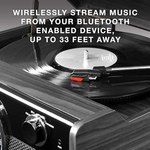 Victrola Metropolitan 4-in-1 Bluetooth Record Player with Built-in Speakers, Grey Z241914