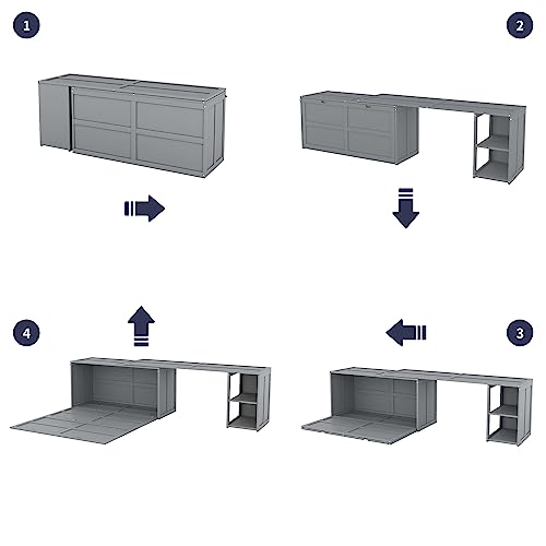Merax Queen Murphy Bed with Rotable Desk, Storage Shelves, Grey W17874