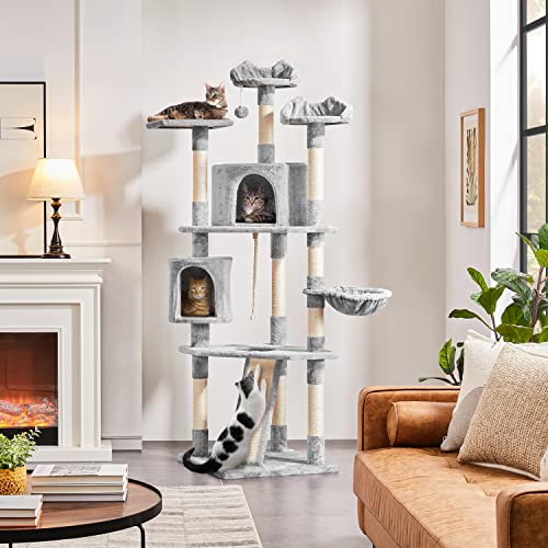 Yaheetech Multi-Level Cat Tree with Scratching Posts, Plush Perches and Condo, Dark Gray and White V70137