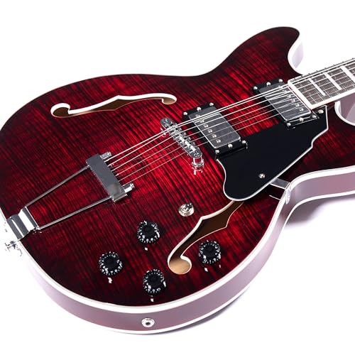 GROTE Jazz Electric Guitar Semi-Hollow Body with Gig Bag, Black Y60488