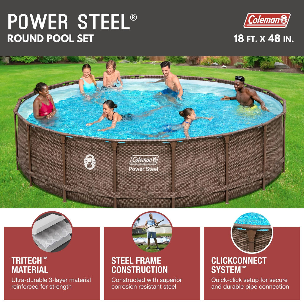 Coleman Power Steel 18' x 48" Round Metal Frame Above Ground Pool Set Z746573