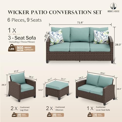 HERA'S HOUSE Patio Furniture Set with 56" Fire Pit Table, 6 Pieces 7 Seats Wicker Sectional Z546196