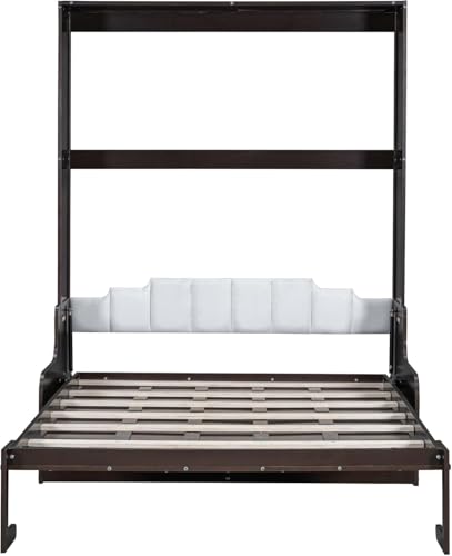 MERITLINE Queen Murphy Bed with Couch and Storage Shelves, White M951