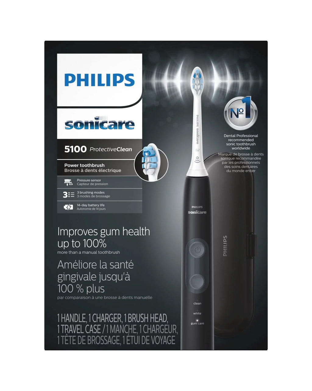 Philips Sonicare ProtectiveClean 5100 Rechargeable Electric Toothbrush, Black T378