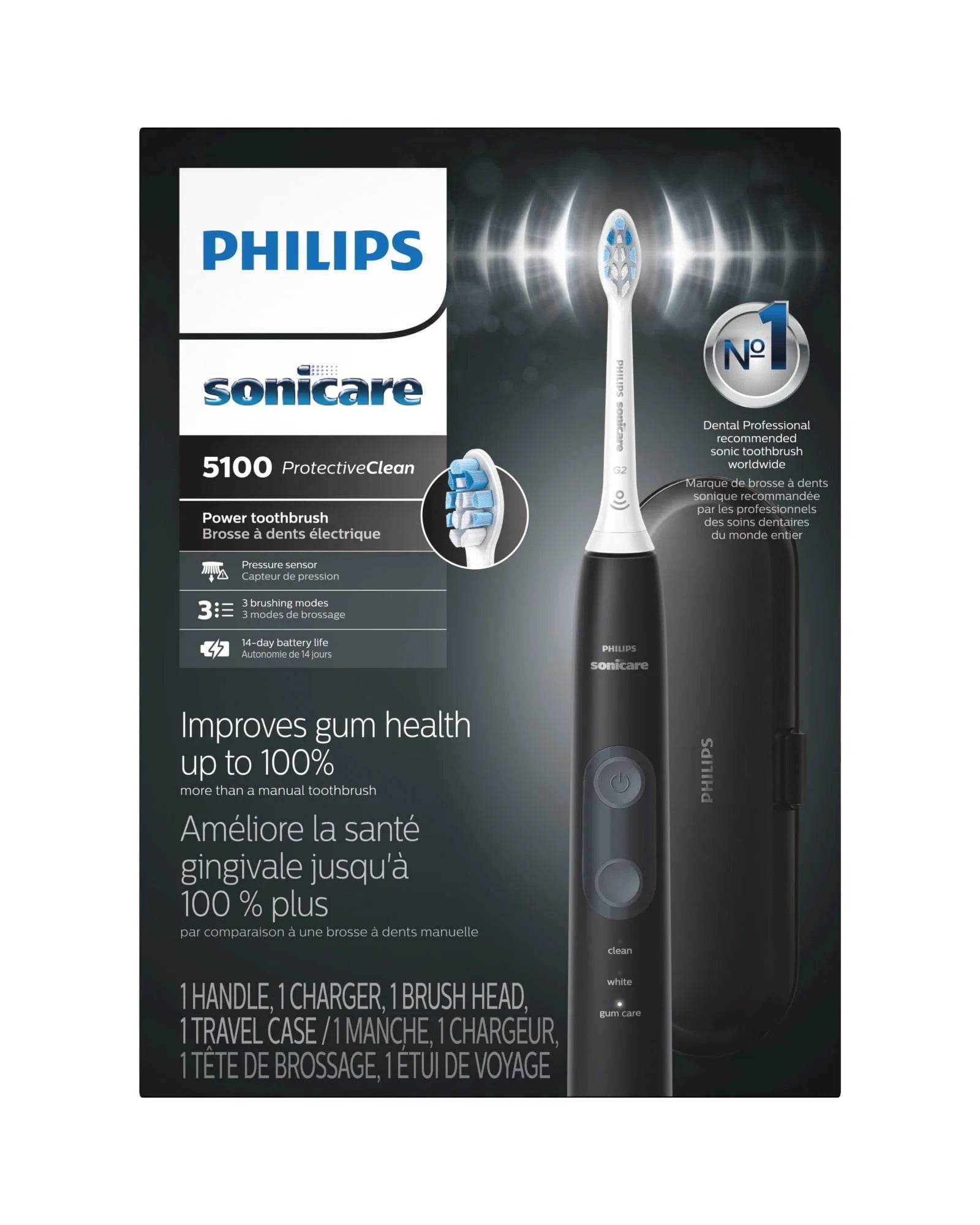 Philips Sonicare ProtectiveClean 5100 Rechargeable Electric Toothbrush, Black T378