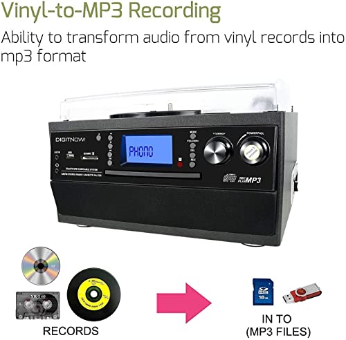 DIGITNOW Bluetooth Record Player Turntable with Stereo Speakers and MP3 Converter V38530