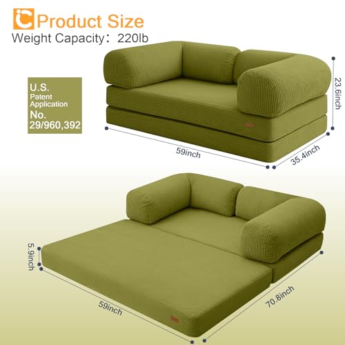 COMAX Folding Sofa Bed Convertible Chair Bed Corduroy 3-in-1 Floor Couch, Dark Grey E940