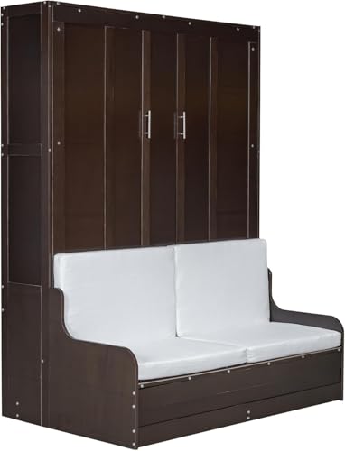 MERITLINE Queen Murphy Bed with Couch and Storage Shelves, White M951