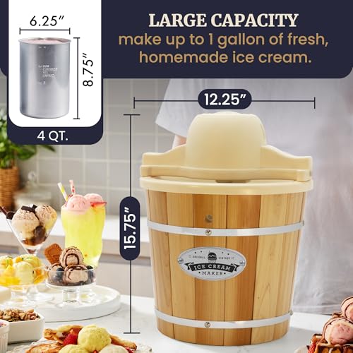 Elite Gourmet Maxi-Matic EIM-924L 4 Quart Electric Ice Cream Maker, Pine Bucket P61620