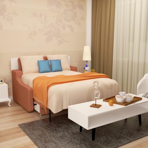 MERITLINE Queen Murphy Bed with Couch and Storage Shelves, White M951