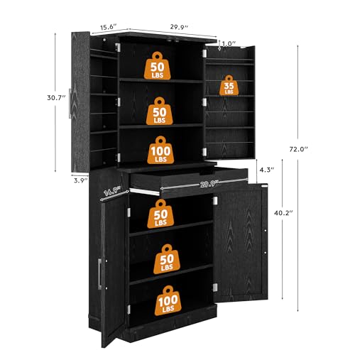 72" Tall Storage Cabinet with Adjustable Shelves & Steel Frame, Dark Grey F5479