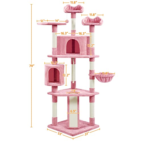 Yaheetech Multi-Level Cat Tree with Scratching Posts, Plush Perches and Condo, Dark Gray and White V70137