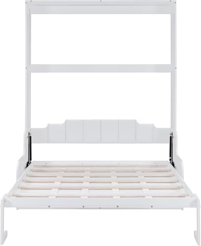 MERITLINE Queen Murphy Bed with Couch and Storage Shelves, White M951
