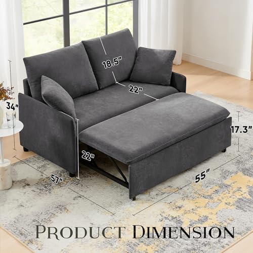 55" 3-in-1 Convertible Sleeper Sofa Bed with Adjustable Backrest, Chenille, Beige R49011