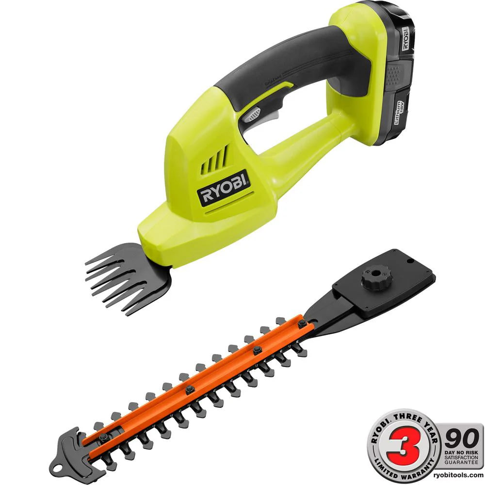 Ryobi ONE+ 18-Volt Lithium-Ion Cordless Grass Shear and Shrubber Trimmer - 1.3 Ah Battery and Charger Included P2910