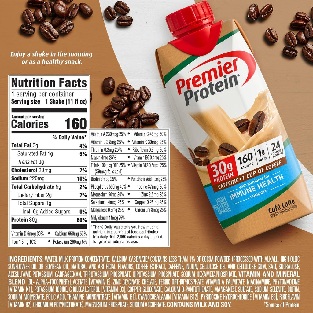 Premier Protein Shake, Café Latte, 30g Protein, 11 fl oz, 12 Ct P131720