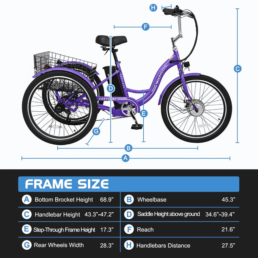 Lilypelle Adult Electric Tricycle 3-Wheel Bike for Seniors E1378