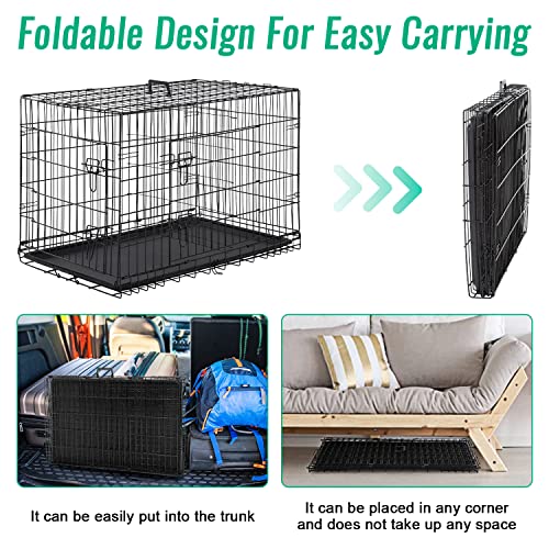 FDW Dog Crate for Large Dogs 48 Inch Folding Metal Wire Cage Double Door N1299