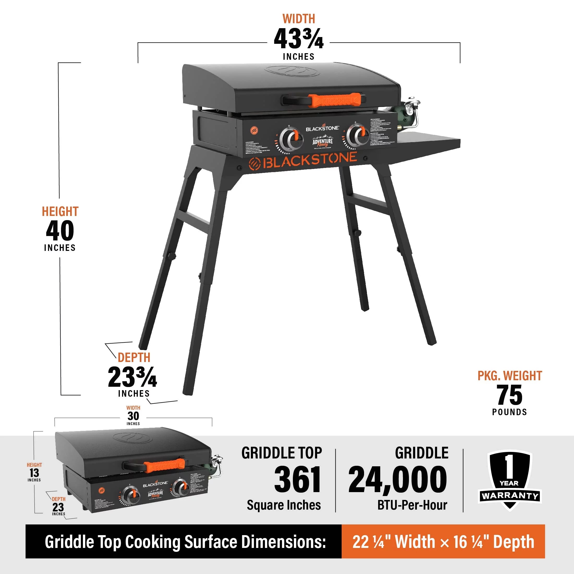 Blackstone Adventure Ready 22 Propane Griddle with Stand and Adapter Hose T46476
