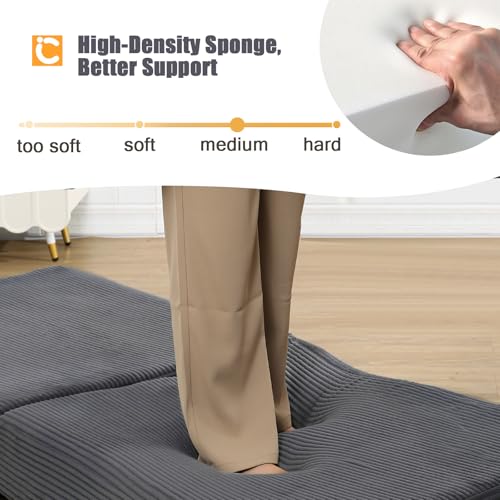 COMAX Folding Sofa Bed Convertible Chair Bed Corduroy 3-in-1 Floor Couch, Dark Grey E940
