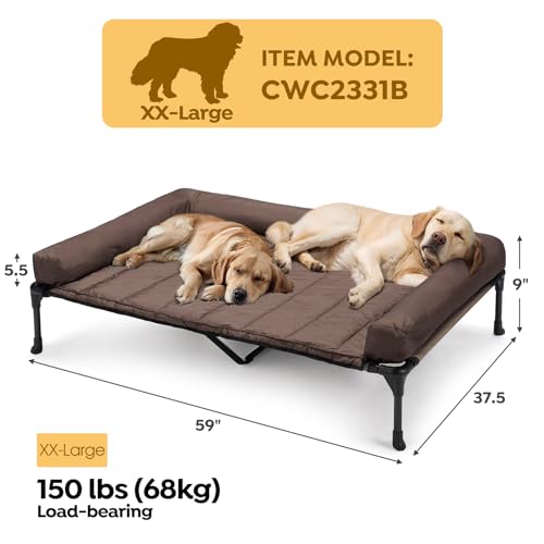 Veehoo Elevated Dog Bed with Removable Waterproof Bolster Cushion, Breathable Mesh, Indoor Outdoor, 42x30 inches, Beige U875430